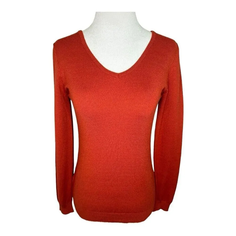 NEW Love Ellie Women's V-Neck Pullover Sweater Orange XS Long Sleeve Casual NWOT